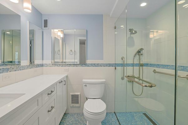 Bathroom, Dual Sink Vanities, Glass Shower, Interior, Recessed Lighting
