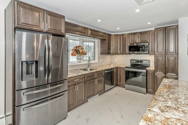 Interior, Kitchen, Marble, Recessed Lighting, Stainless Steel Appliances
