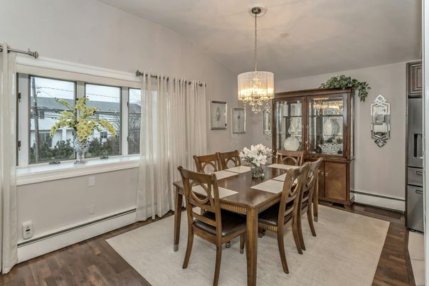 Chandelier, Dining room, Interior, Wood Texture Flooring