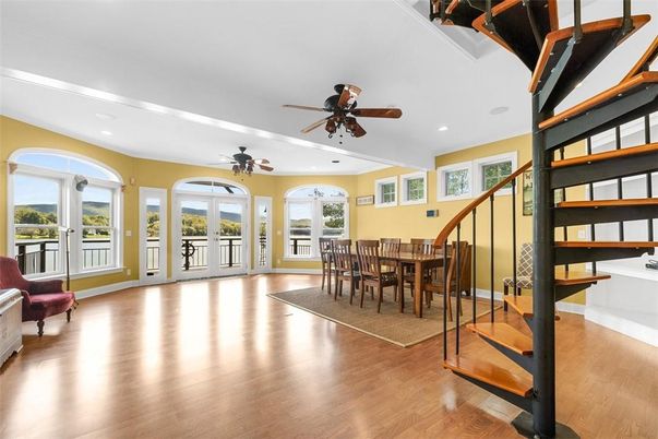 Dining room, Interior, Recessed Lighting, Wood Texture Flooring