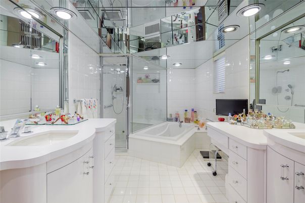 Bathroom, Dual Sink Vanities, Glass Shower, Interior