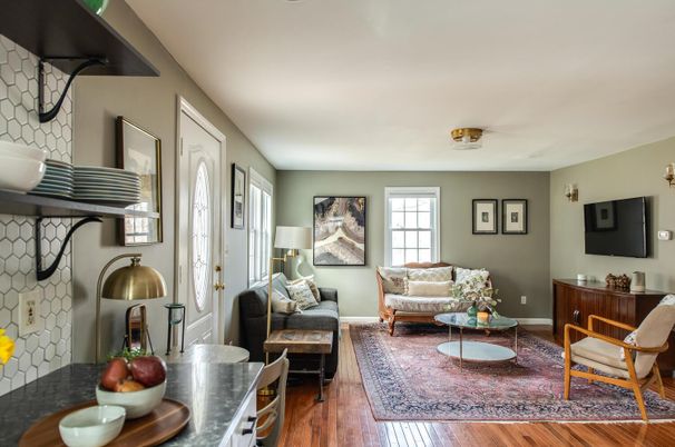 Interior, Living room, Stone Walls, Wood Texture Flooring