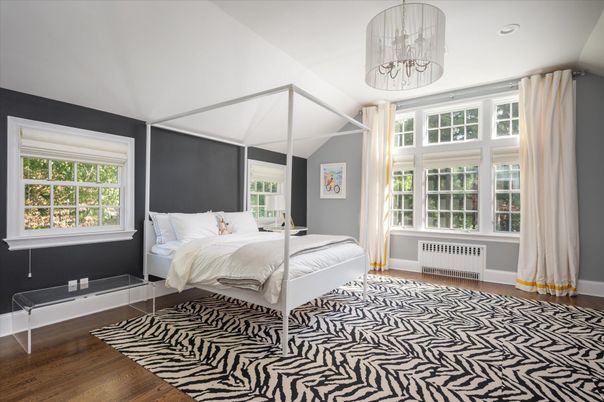 Bedroom, Interior, Pendant Lights, Recessed Lighting, Wood Texture Flooring