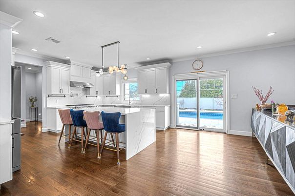 Interior, Kitchen, Pendant Lights, Recessed Lighting, Wood Texture Flooring