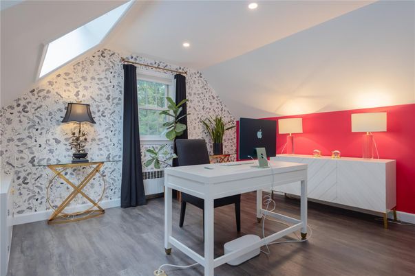 Home Office, Interior, Recessed Lighting, Wood Texture Flooring