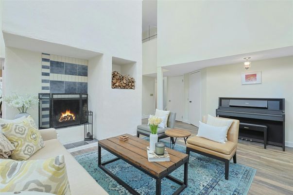 Fireplace, Interior, Living room, Piano, Wood Texture Flooring
