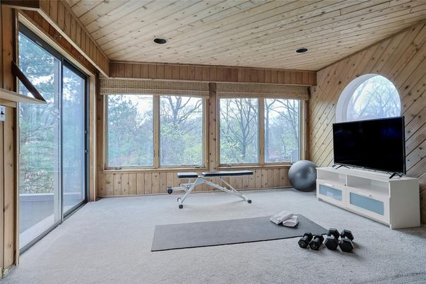 Fitness Equipment, Interior, Recessed Lighting, Wooden Ceilings, Wooden Walls