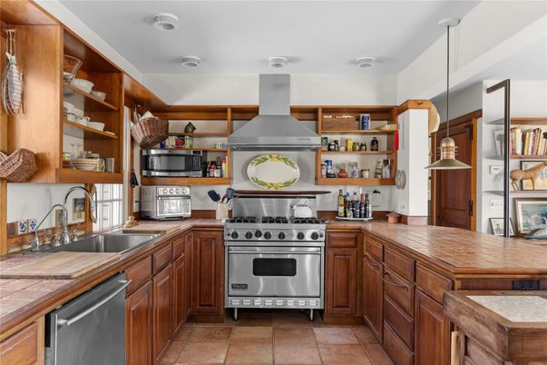 Interior, Kitchen, Pendant Lights, Stainless Steel Appliances, Tile Countertops