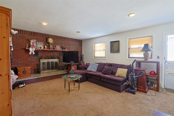 Fireplace, Interior, Living room, Recessed Lighting, Stone Walls