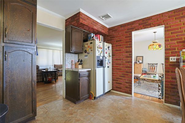 Interior, Kitchen, Pendant Lights, Stone Walls, Wood Texture Flooring