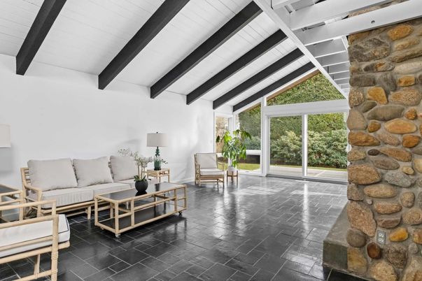 Interior, Living room, Stone Walls, Wooden Beams