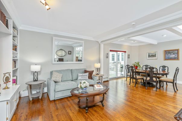 Dining room, Interior, Living room, Recessed Lighting, Wood Texture Flooring