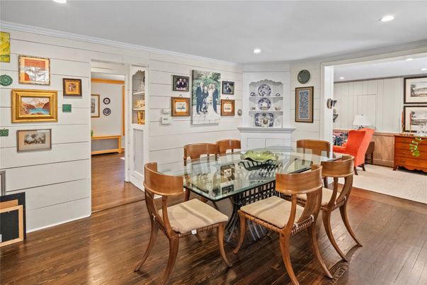 Dining room, Interior, Recessed Lighting, Wood Texture Flooring