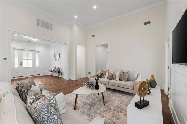 Interior, Living room, Recessed Lighting, Wood Texture Flooring