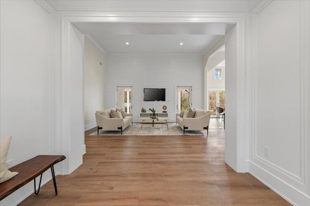 Interior, Living room, Recessed Lighting, Wood Texture Flooring
