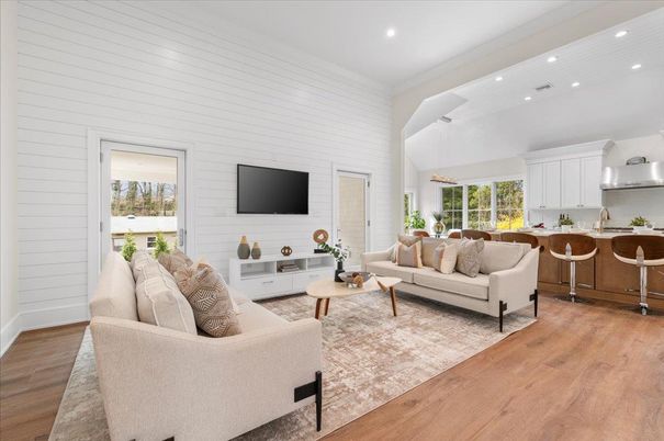Dining room, Interior, Kitchen, Living room, Pendant Lights, Recessed Lighting, Wood Texture Flooring