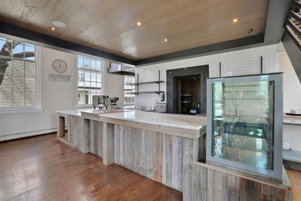 Interior, Kitchen, Recessed Lighting, Stone Walls, Wooden Ceilings, Wood Texture Flooring