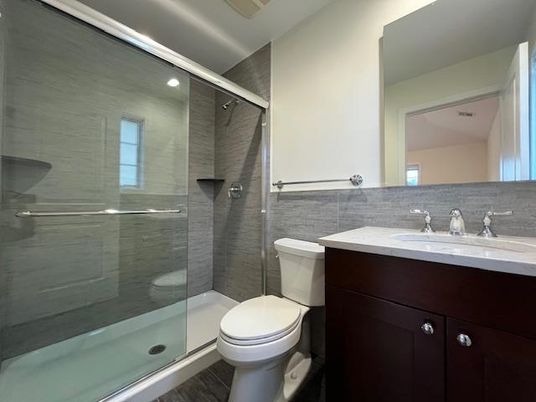 Bathroom, Glass Shower, Interior, Wood Texture Flooring