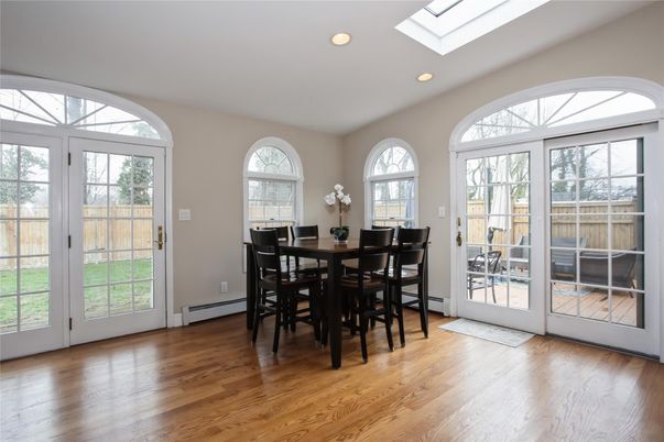 Dining room, Interior, Recessed Lighting, Wood Texture Flooring