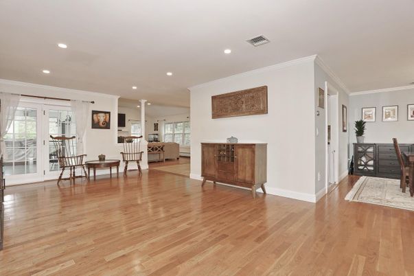 Dining room, Interior, Kitchen, Recessed Lighting, Wood Texture Flooring
