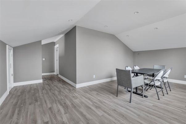 Dining room, Interior, Recessed Lighting, Wood Texture Flooring