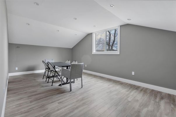 Dining room, Interior, Recessed Lighting, Wood Texture Flooring