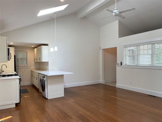 Interior, Kitchen, Pendant Lights, Recessed Lighting, Wood Texture Flooring