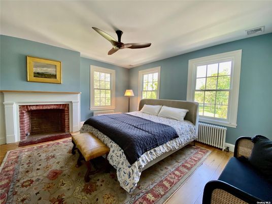 Bedroom, Fireplace, Interior, Wood Texture Flooring