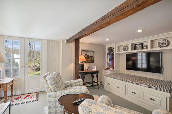 Interior, Living room, Recessed Lighting, Wooden Beams