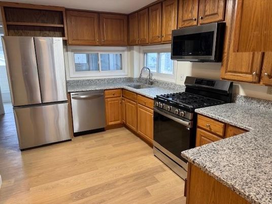 Interior, Kitchen, Stainless Steel Appliances, Wood Texture Flooring