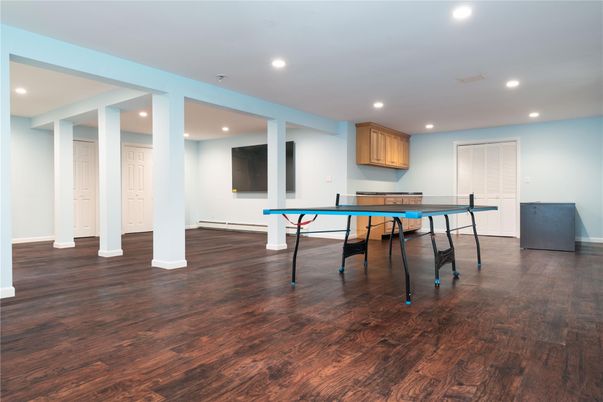 Game Room, Interior, Recessed Lighting, Wood Texture Flooring