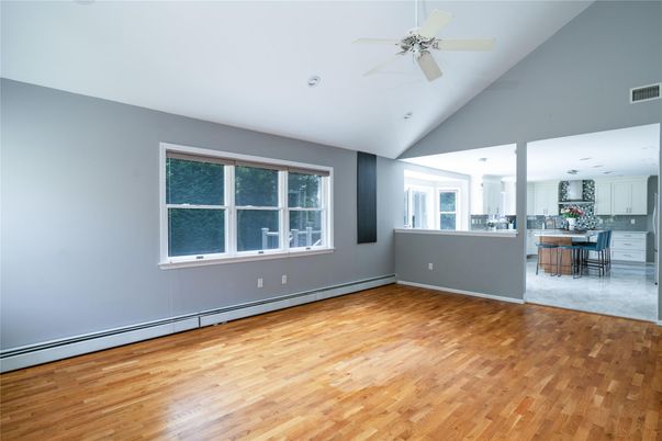 Empty room, Interior, Kitchen, Recessed Lighting, Wood Texture Flooring