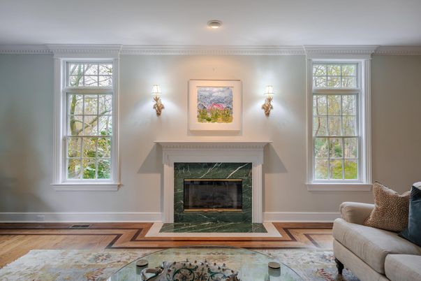 Fireplace, Interior, Recessed Lighting, Wood Texture Flooring