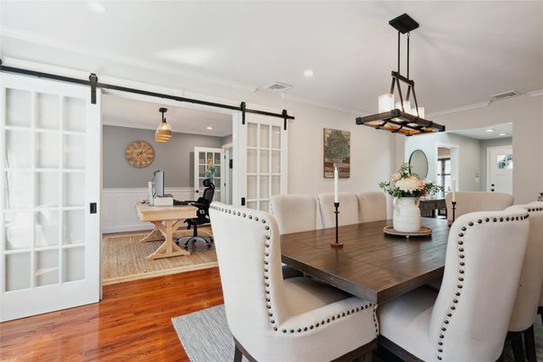 Home Office, Interior, Pendant Lights, Recessed Lighting, Wood Texture Flooring