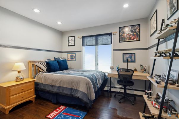 Bedroom, Home Office, Interior, Recessed Lighting, Wood Texture Flooring