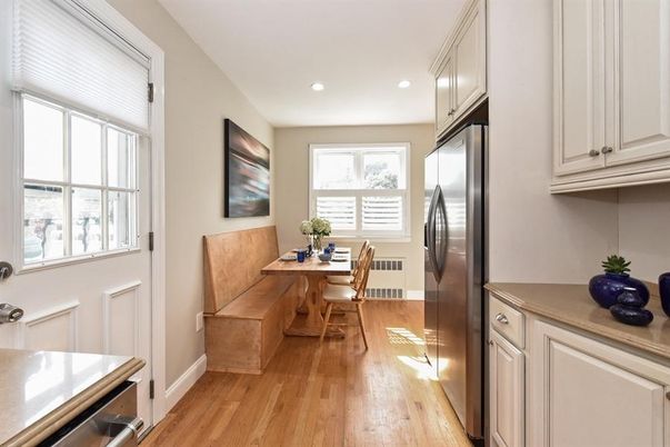Dining room, Interior, Kitchen, Recessed Lighting, Stainless Steel Appliances, Wood Texture Flooring