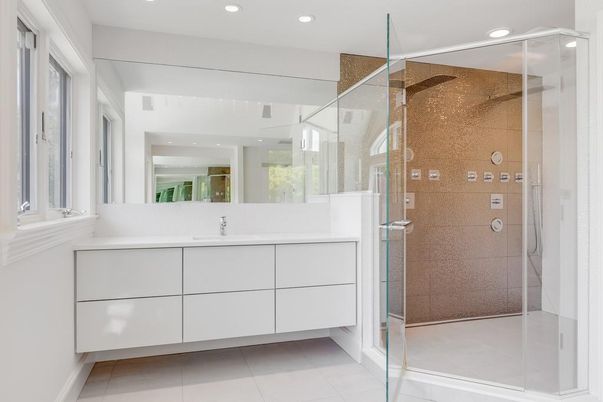 Bathroom, Glass Shower, Interior, Recessed Lighting