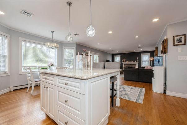 Dining room, Interior, Kitchen, Living room, Pendant Lights, Recessed Lighting, Wood Texture Flooring