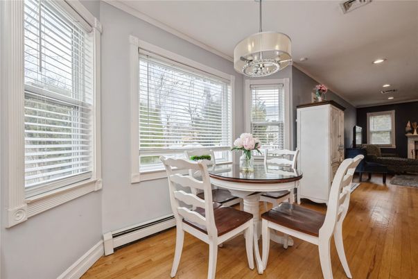Chandelier, Dining room, Interior, Pendant Lights, Recessed Lighting, Wood Texture Flooring