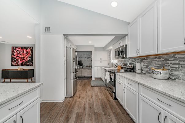 Interior, Kitchen, Recessed Lighting, Wood Texture Flooring