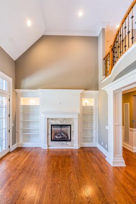 Fireplace, Interior, Recessed Lighting, Wood Texture Flooring
