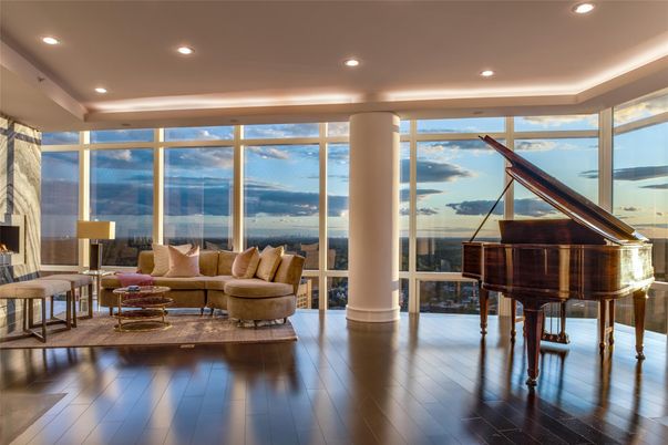 Fireplace, Interior, Living room, Piano, Recessed Lighting, Wood Texture Flooring