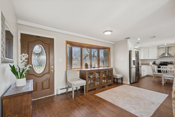 Dining room, Interior, Kitchen, Recessed Lighting, Stainless Steel Appliances, Wood Texture Flooring
