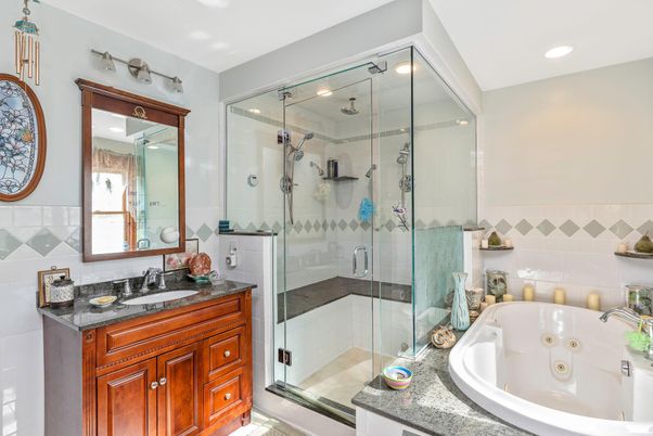 Bathroom, Glass Shower, Interior, Recessed Lighting