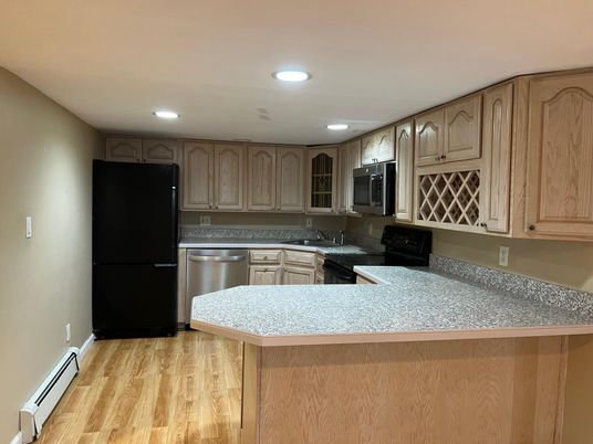 Interior, Kitchen, Recessed Lighting, Wood Texture Flooring
