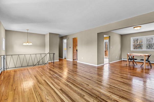 Dining room, Interior, Pendant Lights, Wood Texture Flooring