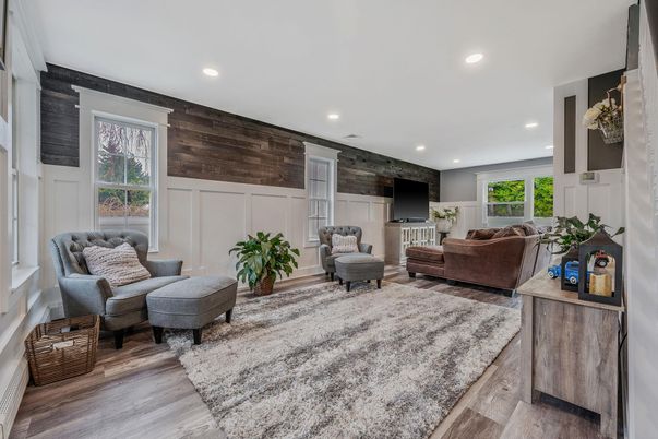 Interior, Living room, Recessed Lighting, Wood Texture Flooring, Wooden Walls