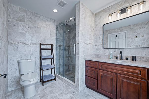 Bathroom, Glass Shower, Interior, Recessed Lighting