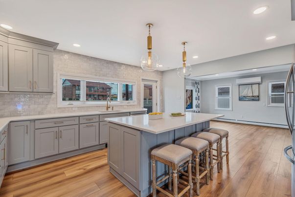 Interior, Kitchen, Pendant Lights, Recessed Lighting, Wood Texture Flooring