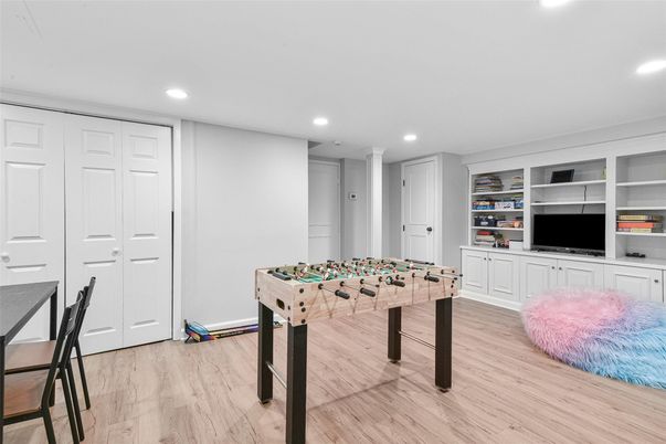 Game Room, Interior, Recessed Lighting, Wood Texture Flooring